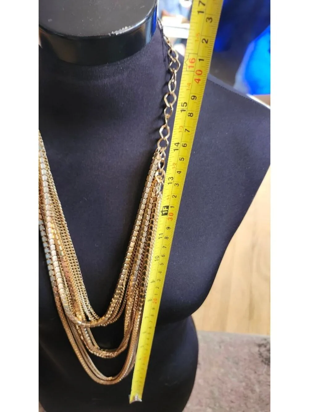 Vintage 1980s Multi Strand Gold Tone Necklace Block & Link Chains Disco Flapper